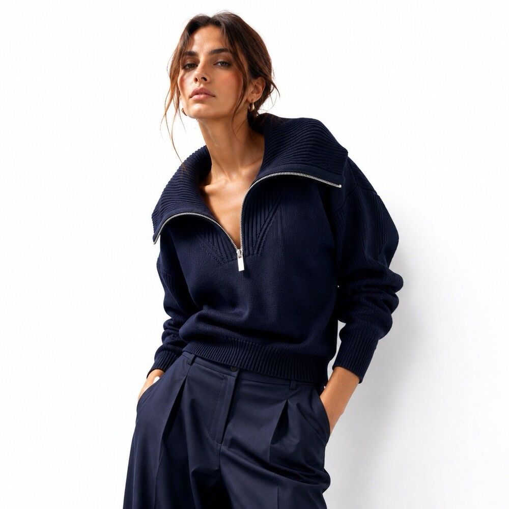 Truth by Republic Navy Blue Oversized Funnel Neck Quarter Zip Sweater XL￼